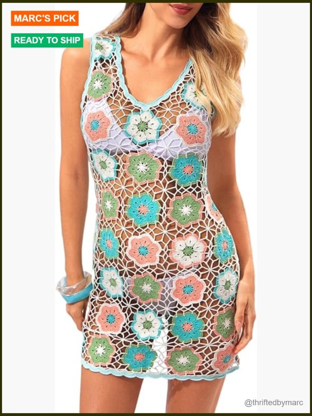 Sleeveless 3D Floral Crochet Swimsuit Cover Up Beach Dress